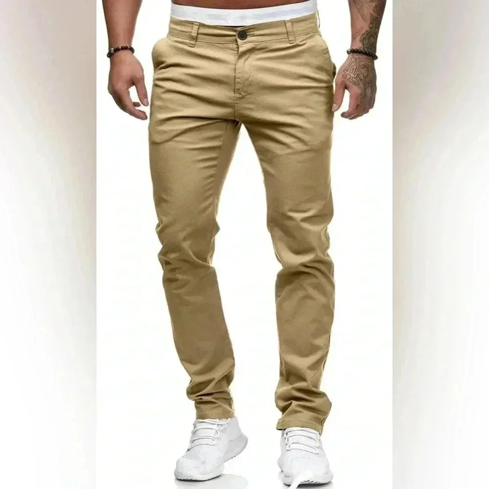 HUNGSON Dress Pants Slim Straight Fit Flat-Front Golf Pants Casual Travel Slacks